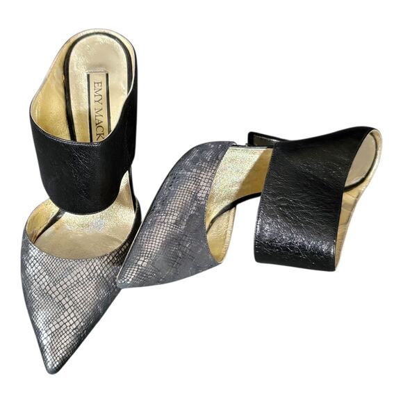 Emy Mack Elsa Black & Silver Printed Calf Pointed‎ Toe Heels Leather Size 7B - Picture 7 of 15